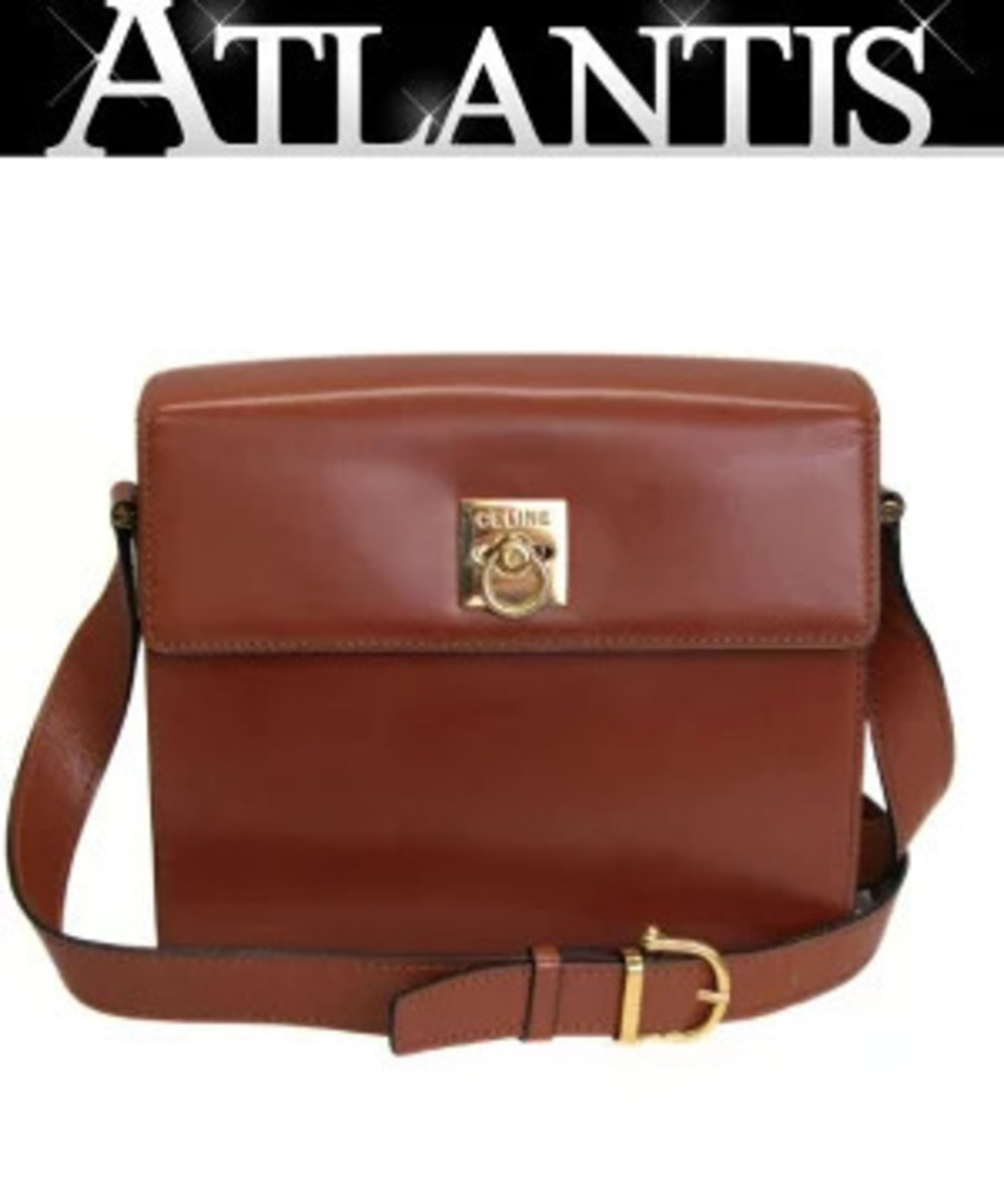 Celine Gancini Chain Shoulder Bag Leather Brown